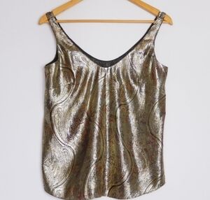 J. Crew metallic gold & reds paisley tank top